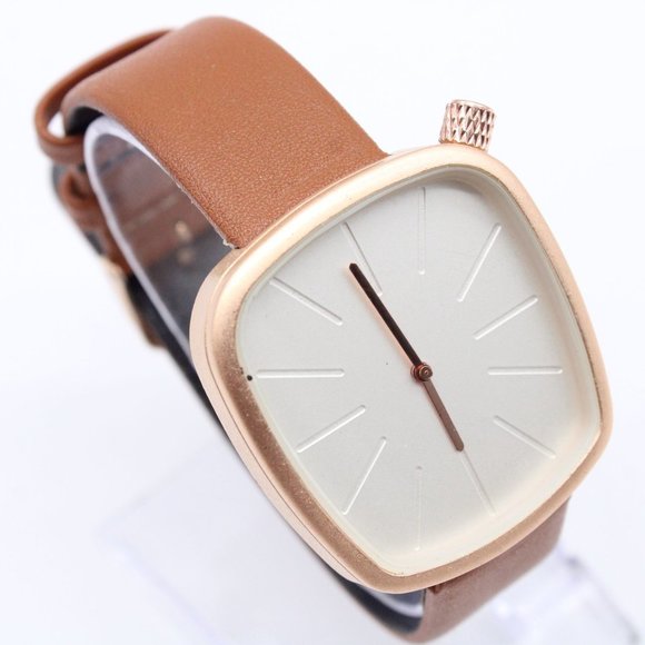 Ok Time Watch Irregular Rose Gold Tone Dial Faux Leather Strap Analog Quartz - Picture 4 of 8